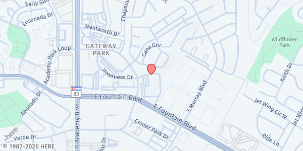 Map showing Springs First Church of the Nazarene at 4120 E Fountain Blvd, Colorado Springs, CO