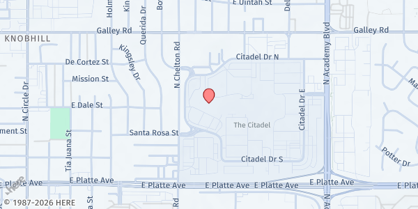 Map showing Springs Food Pantry at 755 Citadel Drive W, Colorado Springs, CO