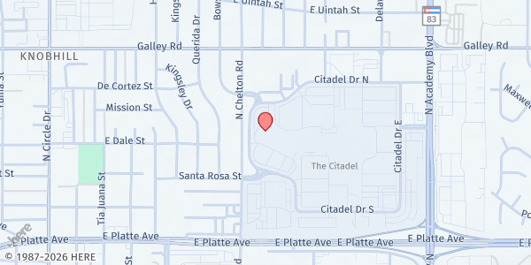 Map showing Springs Food Pantry at 755 Citadel Drive W., Colorado Springs, CO