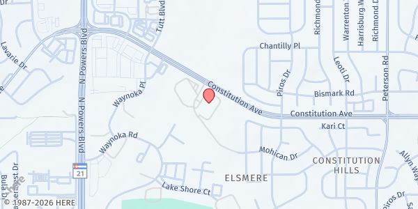 Map showing Springs Food Pantry at 6805 Bismark Rd, Colorado Springs, CO