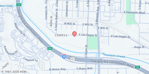 Map showing Springs Rescue Mission at 5 W. Las Vegas St., Colorado Springs, CO