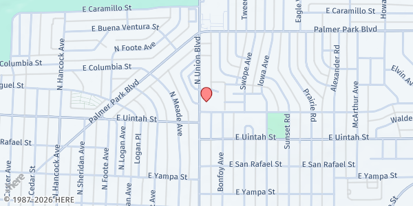 Map showing Springs SDA Community Services at 1305 N Union Blvd, Colorado Springs, CO