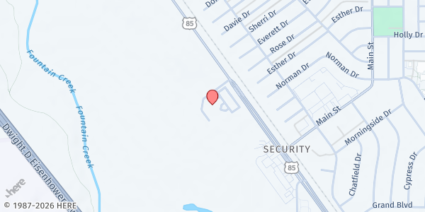 Map showing St. Dominic Catholic Church at 5354 S U.S. Hwy 85 87, Colorado Springs, CO