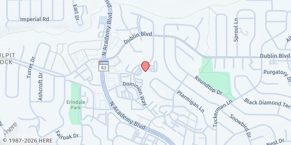 Map showing St Patrick Roman Catholic Church at 6455 Brook Park Dr, Colorado Springs, CO