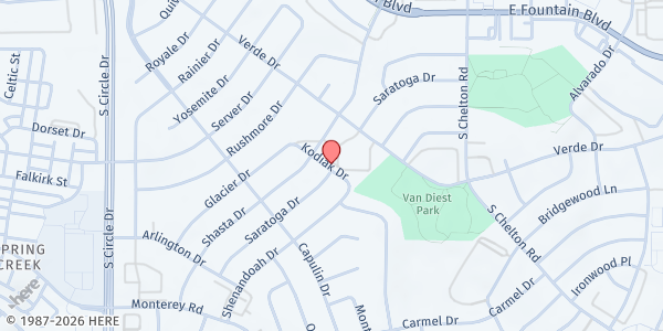 Map showing Sunny Side Market at 1520 Verde Dr, Colorado Springs, CO