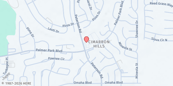 Map showing The Life Center at 1857 Peterson Rd, Colorado Springs, CO