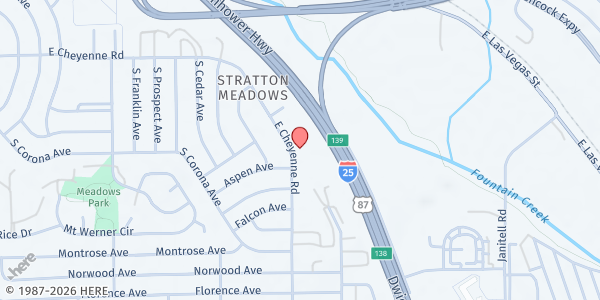 Map showing The Remnant Pantry (Grace Church of the Nazarene) at 1615 E Cheyenne Rd, Colorado Springs, CO