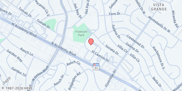 Map showing Trinity Church of the Nazarene at 5055 El Camino Dr, Colorado Springs, CO