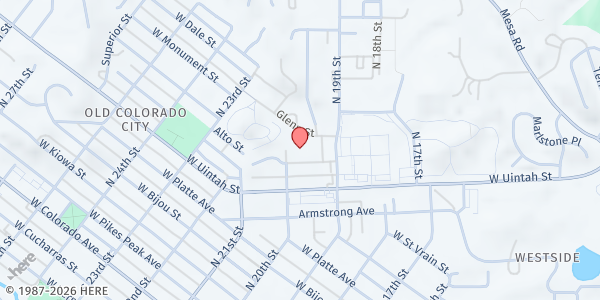 Map showing Trinity United Methodist Church at 701 N 20th St, Colorado Springs, CO