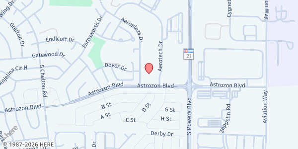 Map showing True Spirit Baptist Church at 5120 Astrozon Blvd, Colorado Springs, CO