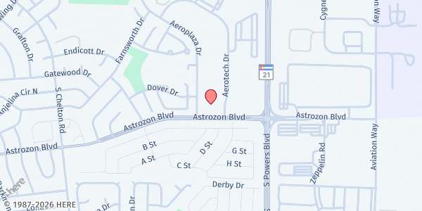 Map showing True Spirit Baptist Church at 5120 Astrozon Blvd, Colorado Springs, CO