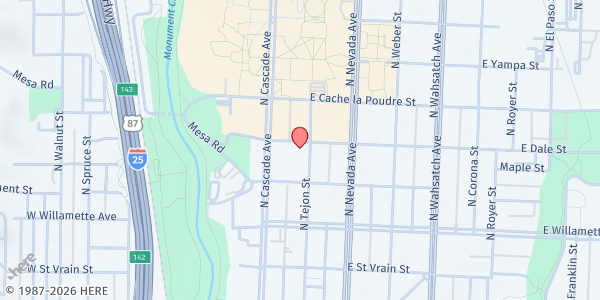 Map showing Unitarian Church of All Souls at Unitarian Church of All Souls, Colorado Springs, CO