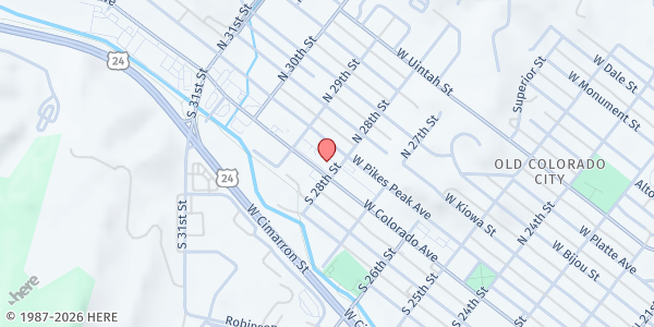 Map showing Westside CARES at 2808 W Colorado Ave, Colorado Springs, CO