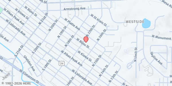 Map showing Westside Community Center at 1628 W Bijou St, Colorado Springs, CO