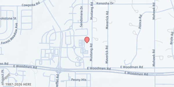 Map showing Woodmen Valley Chapel - Woodmen Heights Campus at 8292 Woodmen Valley View #5093, Colorado Springs, CO