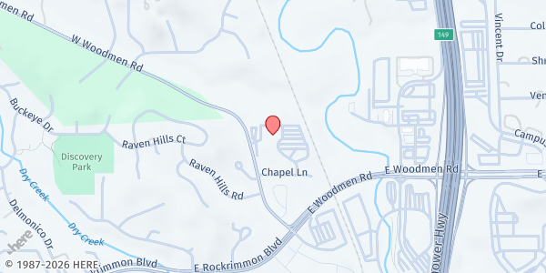 Map showing Woodmen Valley Chapel - Worship Center Rockrimmon Campus at 290 E Woodmen Rd, Colorado Springs, CO
