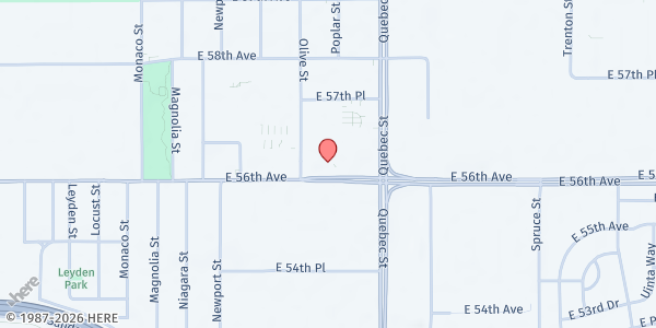 Map showing Adams County Food Bank at 7111 E. 56th Ave., Commerce City, CO