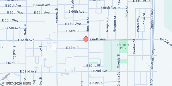 Map showing Commerce City Church of the Nazarene Iglesia del Nazareno at 6395 Monaco St., Commerce City, CO