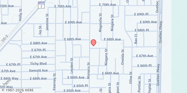 Map showing F.I.S.H. Food Bank of Commerce City at 6770 Monaco St., Commerce City, CO
