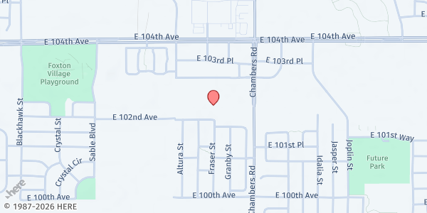 Map showing Food for Friends at 10225 Chambers Rd., Commerce City, CO