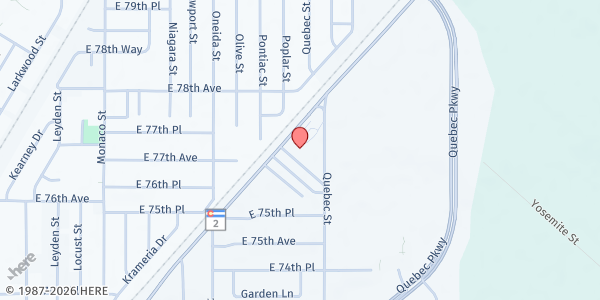Map showing Grace Baptist Church at 7740 CO-2, Commerce City, CO