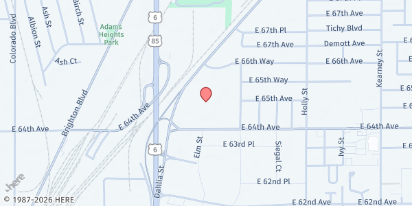 Map showing World Impact Center-Impacto De Fe at 5155 E. 64th Ave., Commerce City, CO