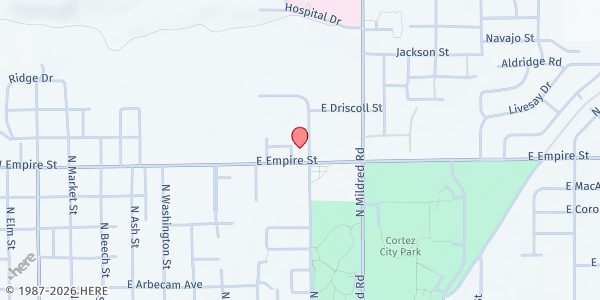 Map showing Bridge Emergency Shelter at 735 N Park St, Cortez, CO