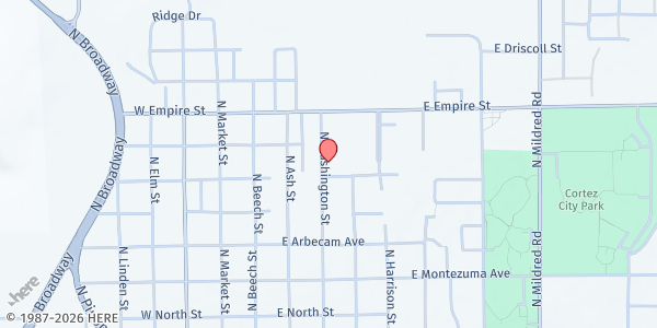 Map showing Family Worship Center at 500 N Washington St, Cortez, CO
