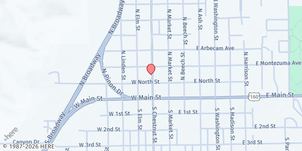 Map showing Montezuma Senior Services at 107 N. Chestnut St., Cortez, CO