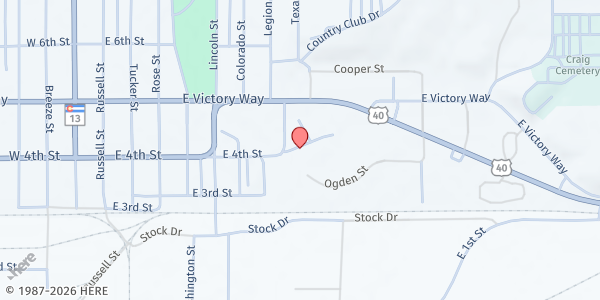 Map showing Craig- Moffat County MP at 640 E Victory Way, Craig, CO