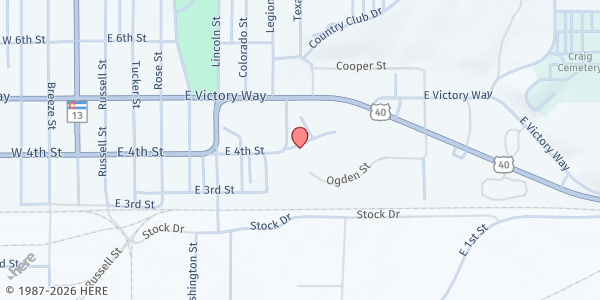 Map showing Food Bank of the Rockies Mobile Pantry - Craig Moffat County Fairgrounds at 640 E Victory Way, Craig, CO