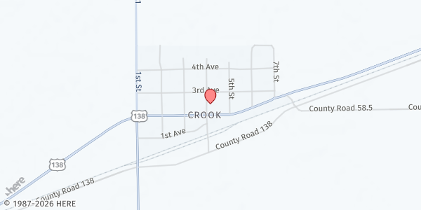 Map showing United Church of Crook/ Town Hall at 212 4th St, Crook, CO