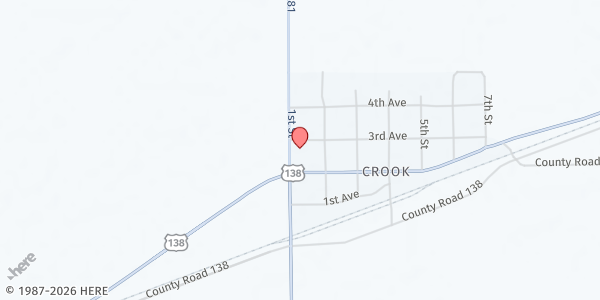 Map showing United Church of Crook - Town Hall at 217 2nd St., Crook, CO