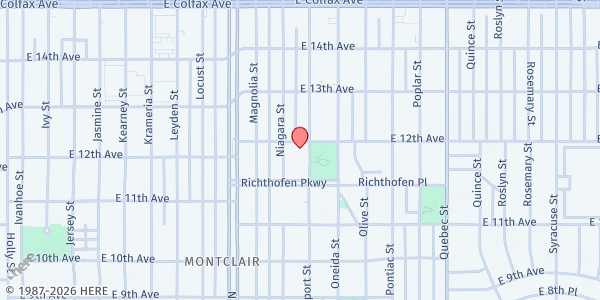 Map showing Agape Food Pantry at Park Hill United Methodist Church at 1195 Newport St, Denver, CO