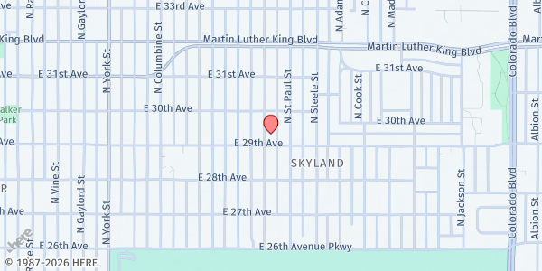 Map showing AME Jordan Church at 2900 Milwaukee St., Denver, CO