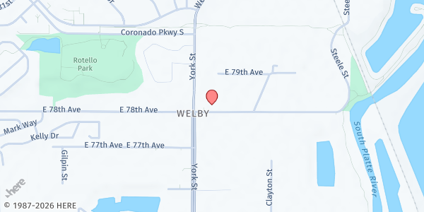 Map showing Assumption of the Blessed Virgin Mary Church at 2361 E. 78th Ave., Denver, CO