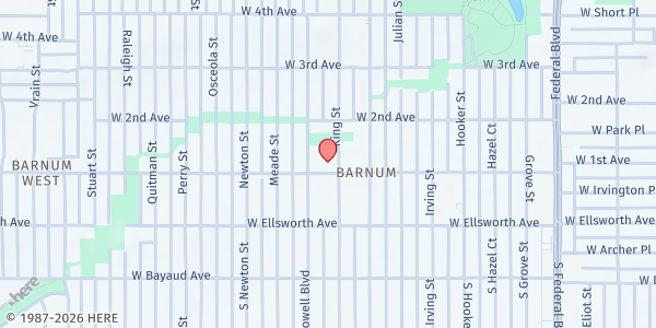 Map showing Bethany United Methodist Church at 3501 W 1st Ave, Denver, CO