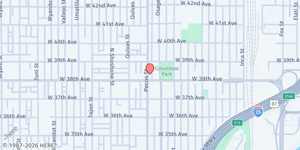 Map showing Bienvenidos Food Bank- NW Family Assistance at 3810 N Pecos St, Denver, CO