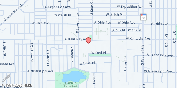 Map showing Boys and Girls Club - Owen at 3480 W. Kentucky Ave., Denver, CO