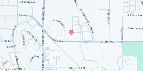 Map showing Breakfree Inc. at 7667 E Iliff Ave, Denver, CO