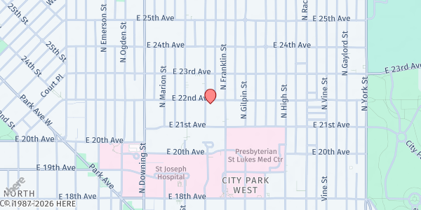 Map showing Campbell Chapel AME Church at 1500 E. 22nd Ave., Denver, CO