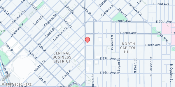 Map showing Capitol Hill Community Services - Soup Kitchen at 1820 Broadway, Denver, CO