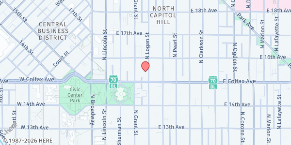 Map showing Cathedral of the Immaculate Conception at 1535 Logan St., Denver, CO