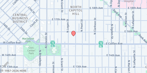 Map showing Cathedral Plaza- Volunteers of America at 1575 Pennsylvania St., Denver, CO