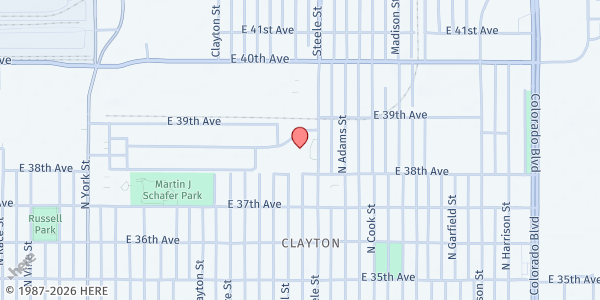 Map showing CDHS - East Denver at 3815 Steele St., Denver, CO