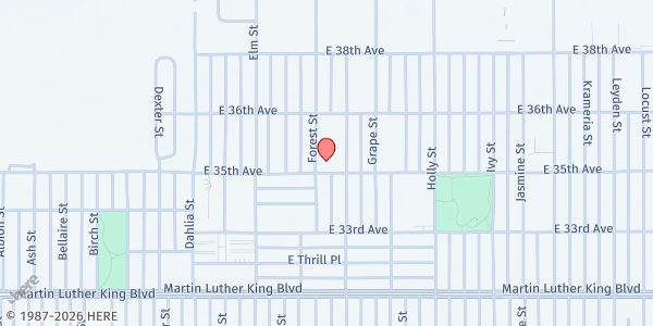 Map showing Church of Christ at Forest Street at 3500 Forest St., Denver, CO
