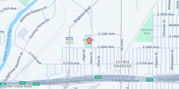 Map showing Colorado Miners- Johnson Recreation Center at 4809 Race St., Denver, CO