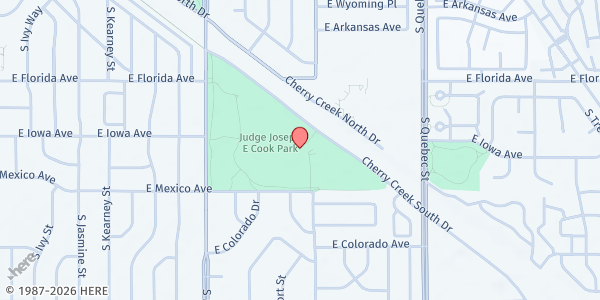 Map showing Cook Park Recreational Center at 7100 Cherry Creek S Dr, Denver, CO