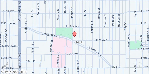 Map showing Dahlia Street Church at 1100 Dahlia St., Denver, CO