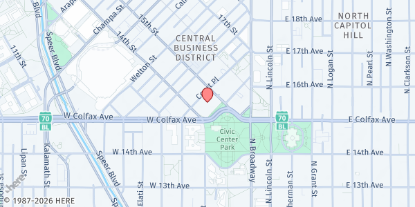 Map showing Denver Botanic Gardens Farm Stand at 201 W. Colfax Ave., Denver, CO